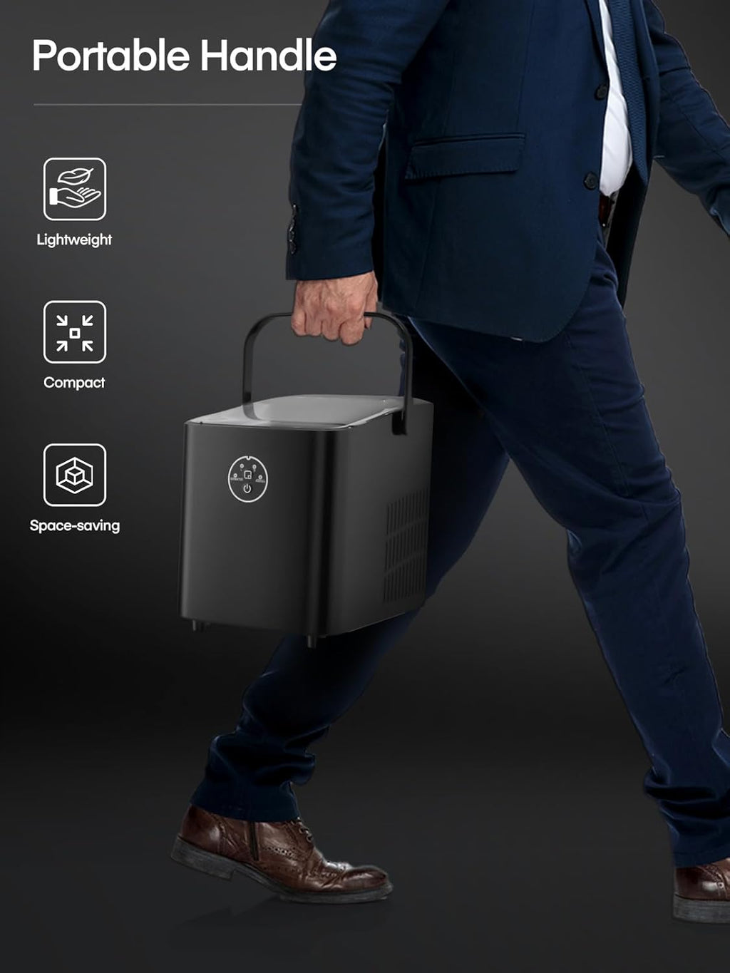 FOHERE Ice Maker Machine Countertop, 14KG in 24H, Ice Ready in 5 Mins, 2 Bullet Ice Sizes, Portable Ice Cube Maker with Handle, Ice Machine with Self-Cleaning, Ice Scoop&Basket, Home/Kitchen/Office/RV