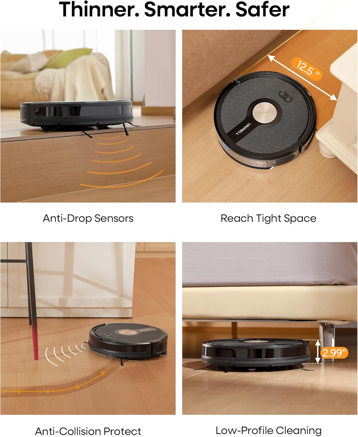 UR1 Robot Vacuum Cleaner with Mop, Robotic Vacuum with 5000Pa Super Suction, 180min, Ultra Slim with Auto Carpet Boost, APP Remote Voice Control, Ideal for Carpets Hard Floors Pet Hair