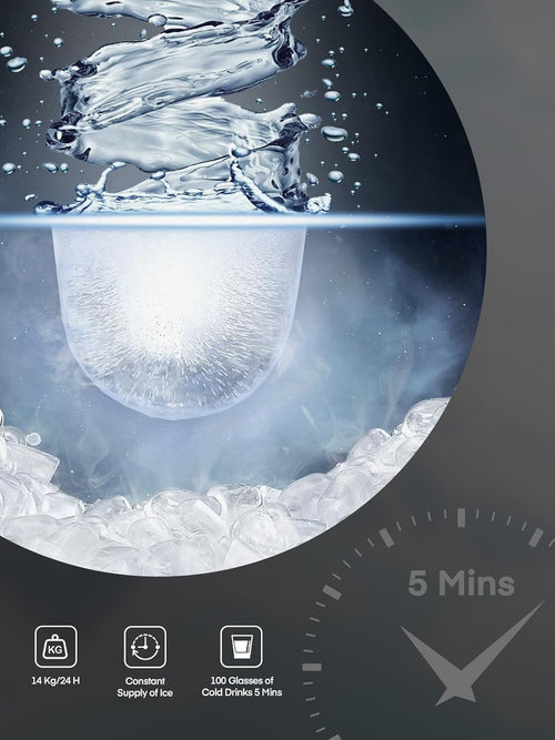 FOHERE Ice Maker Machine Countertop, 14KG in 24H, Ice Ready in 5 Mins, 2 Bullet Ice Sizes, Portable Ice Cube Maker with Handle, Ice Machine with Self-Cleaning, Ice Scoop&Basket, Home/Kitchen/Office/RV