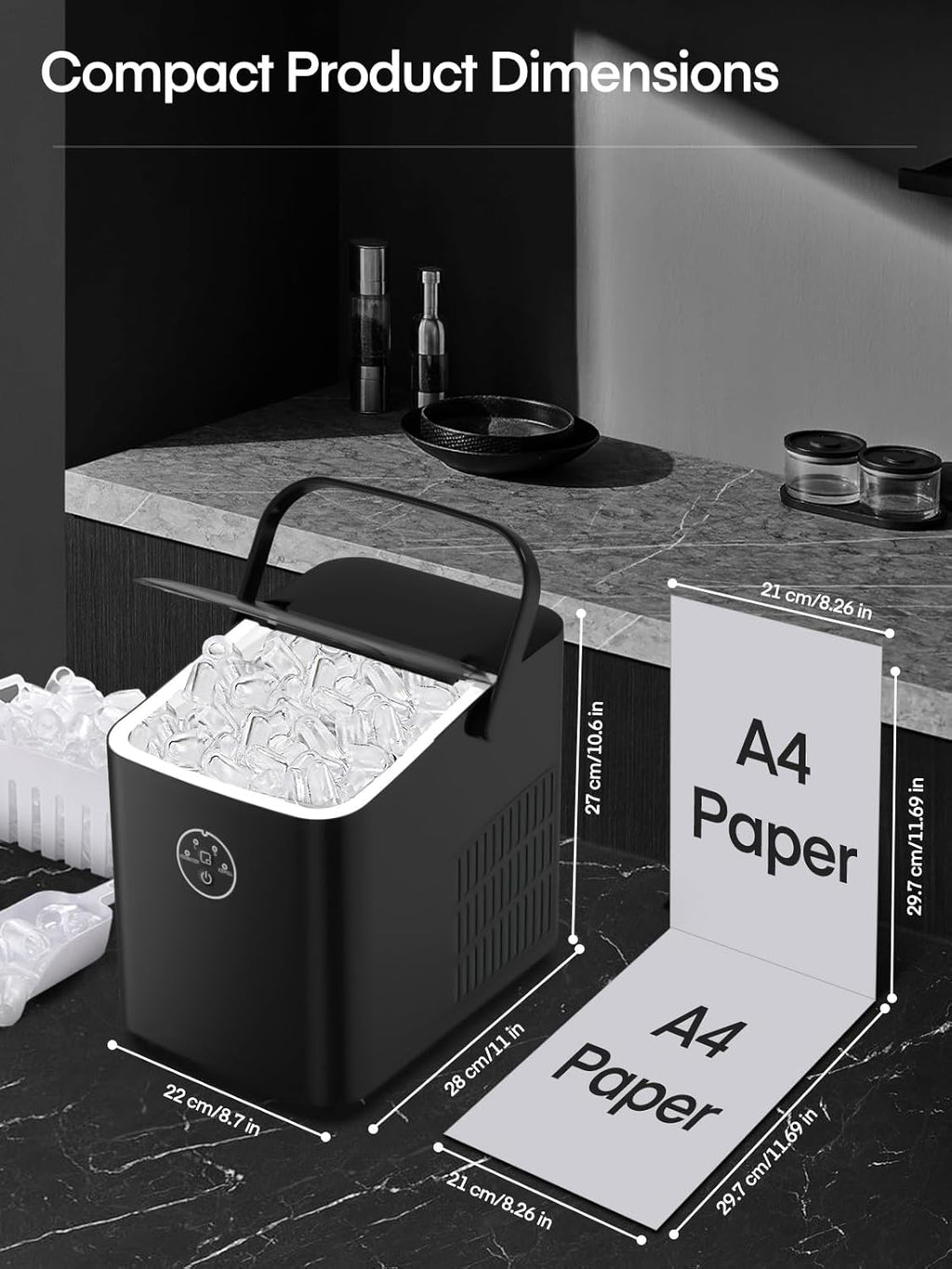 FOHERE Ice Maker Machine Countertop, 14KG in 24H, Ice Ready in 5 Mins, 2 Bullet Ice Sizes, Portable Ice Cube Maker with Handle, Ice Machine with Self-Cleaning, Ice Scoop&Basket, Home/Kitchen/Office/RV