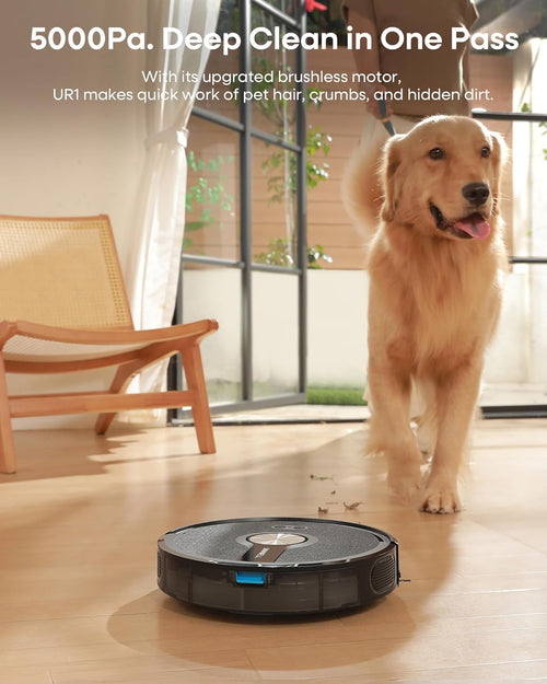 UR1 Robot Vacuum Cleaner with Mop, Robotic Vacuum with 5000Pa Super Suction, 180min, Ultra Slim with Auto Carpet Boost, APP Remote Voice Control, Ideal for Carpets Hard Floors Pet Hair