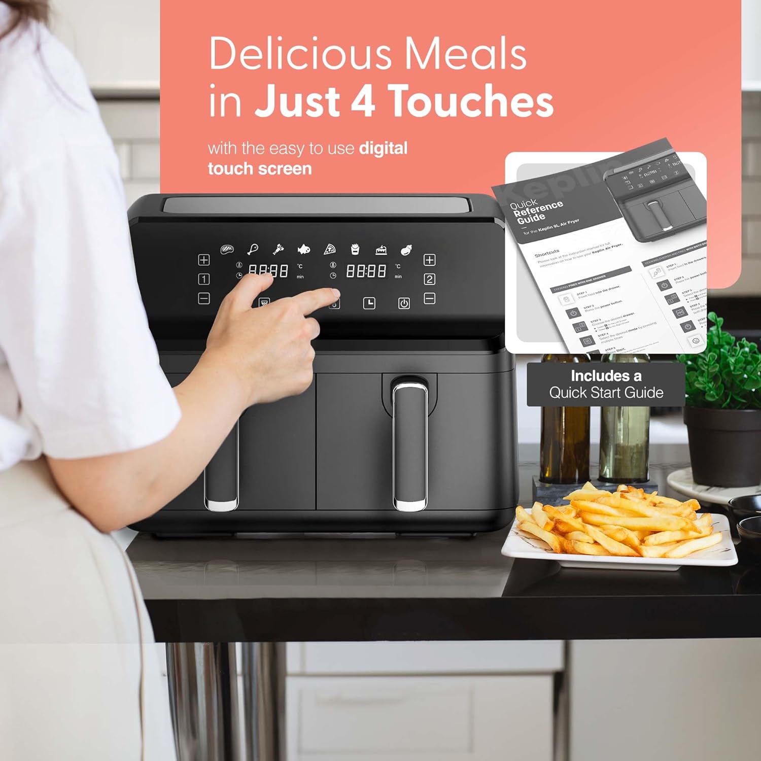 Keplin 9L Dual Zone Air Fryer - 8in1 Cooking Functions - 2700W Energy-Saving Cooker - Extra-Large Capacity for Healthy Meals - Roast, Bake, Dehydrate, Reheat,- Family Size (9L)- 2 Years Warranty