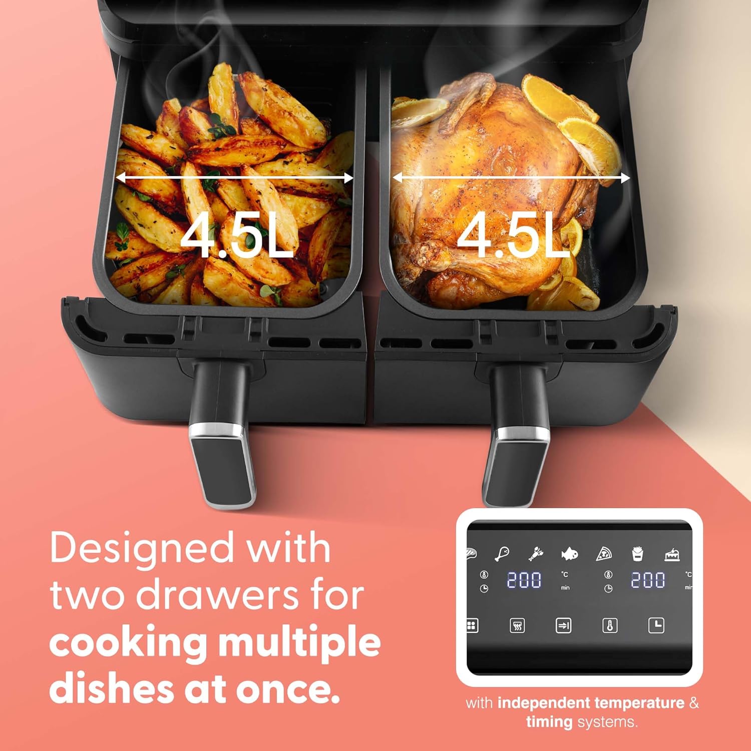 Keplin 9L Dual Zone Air Fryer - 8in1 Cooking Functions - 2700W Energy-Saving Cooker - Extra-Large Capacity for Healthy Meals - Roast, Bake, Dehydrate, Reheat,- Family Size (9L)- 2 Years Warranty
